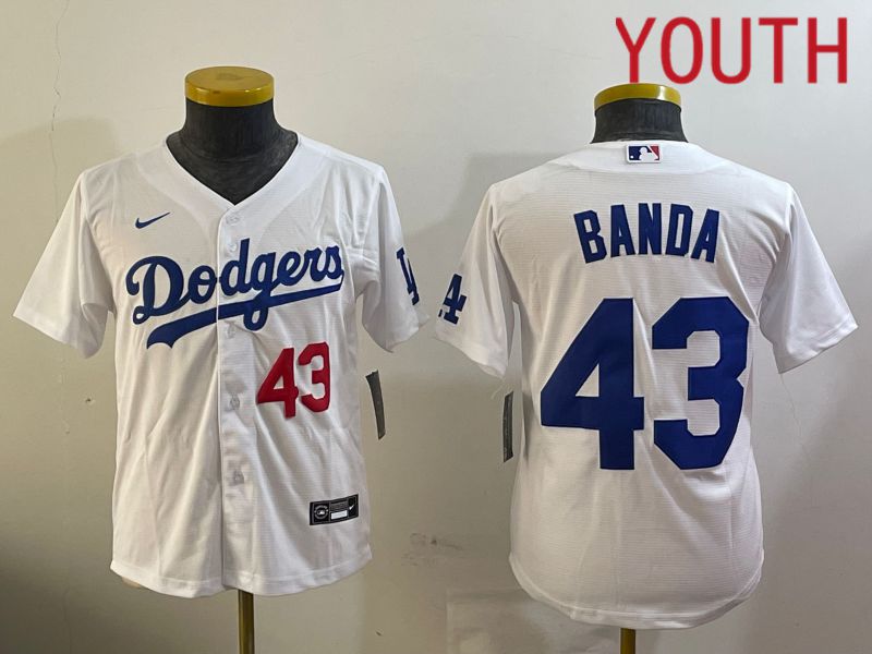 Youth Los Angeles Dodgers #43 Banda White Game 2024 Nike MLB Jersey style 12092->women mlb jersey->Women Jersey